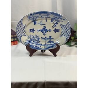 Vintage Su Hong Thann Vietnam Blue & White Oval Platter | 11"x 8" Hand-Painted